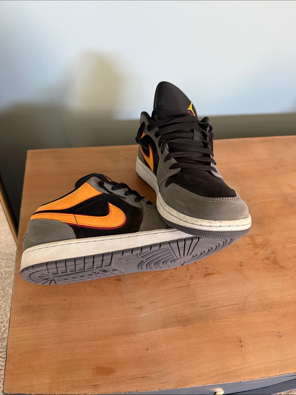 Jordan (12) Black and Gray High-Top Sneakers with Yellow Jumpman